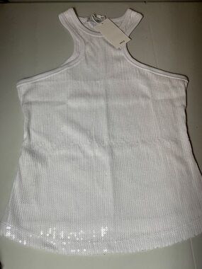 Mango White Sequin-Hem High-Neck Tank